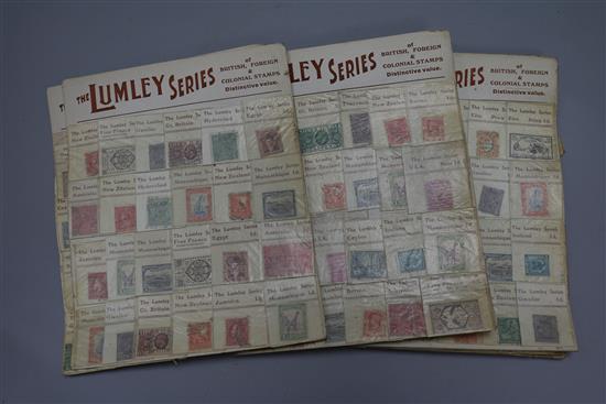 A collection of All World Stamps, on Lumley series cards, together with loose stamps, some in blocks